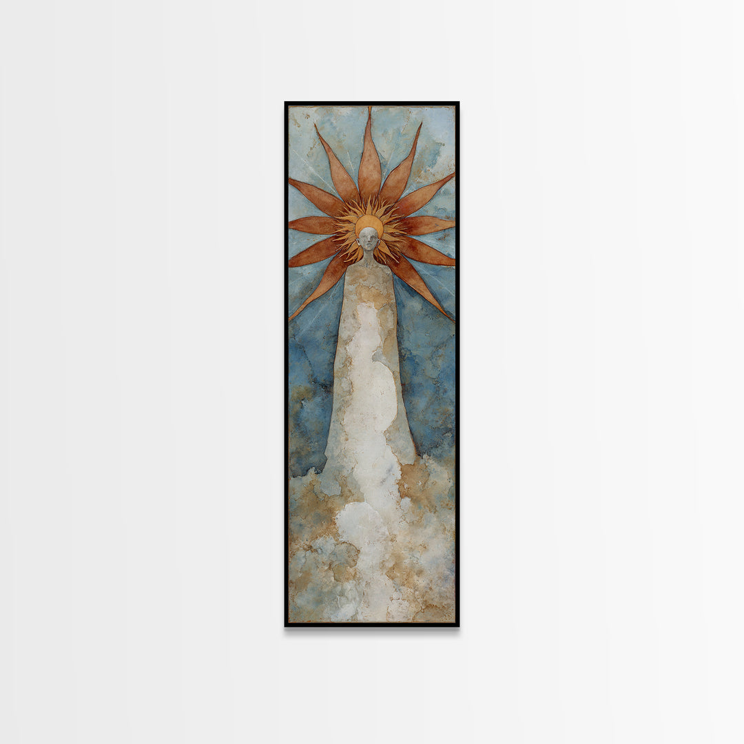 Sun Motif with Warm Terracotta Rays Framed Canvas Print, Patio Art, Patio Cushions, Patio Decor, Oil Painting, Outdoor, PAT-1x3-30