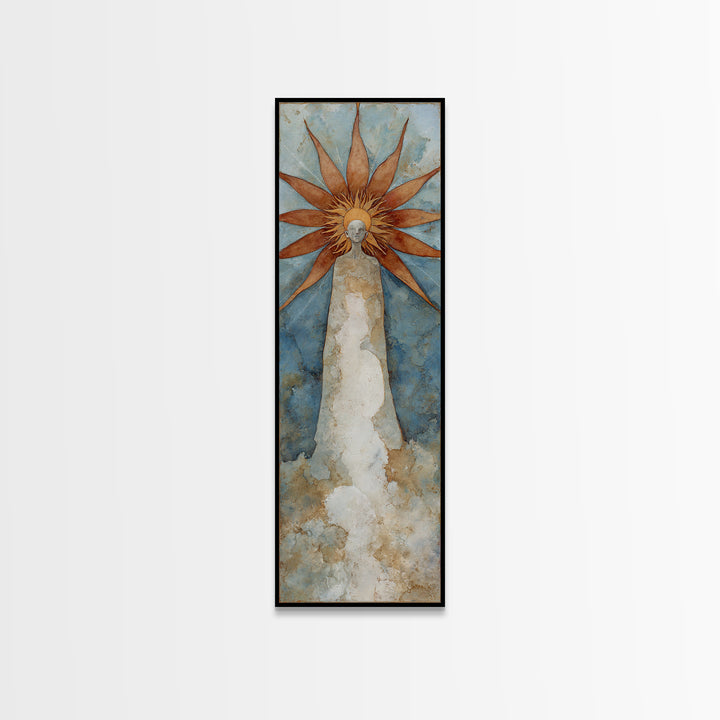 Sun Motif with Warm Terracotta Rays Framed Canvas Print, Patio Art, Patio Cushions, Patio Decor, Oil Painting, Outdoor, PAT-1x3-30