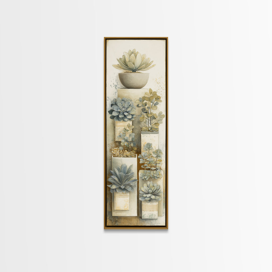 Succulent Collection in Ceramic Planters Canvas Print, Patio Art, Yard Art, Patio Decor, Fine Art, Outdoor, Lake House Decor, PAT-1x3-33