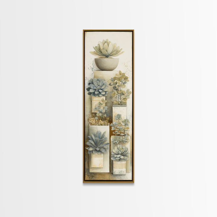 Succulent Collection in Ceramic Planters Canvas Print, Patio Art, Yard Art, Patio Decor, Fine Art, Outdoor, Lake House Decor, PAT-1x3-33