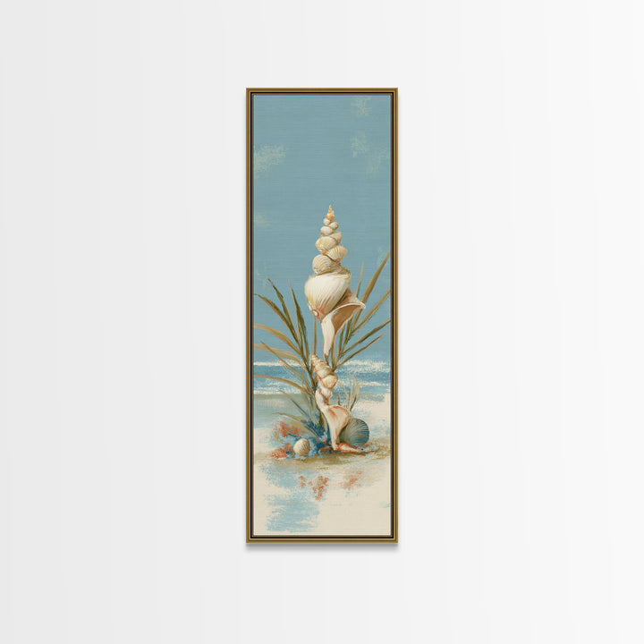 Beachy Shell and Palm Arrangement Canvas Print, Patio Art, Yard Art, Patio Decor, Oil Painting, Outdoor, Lake House Decor, PAT-1x3-55