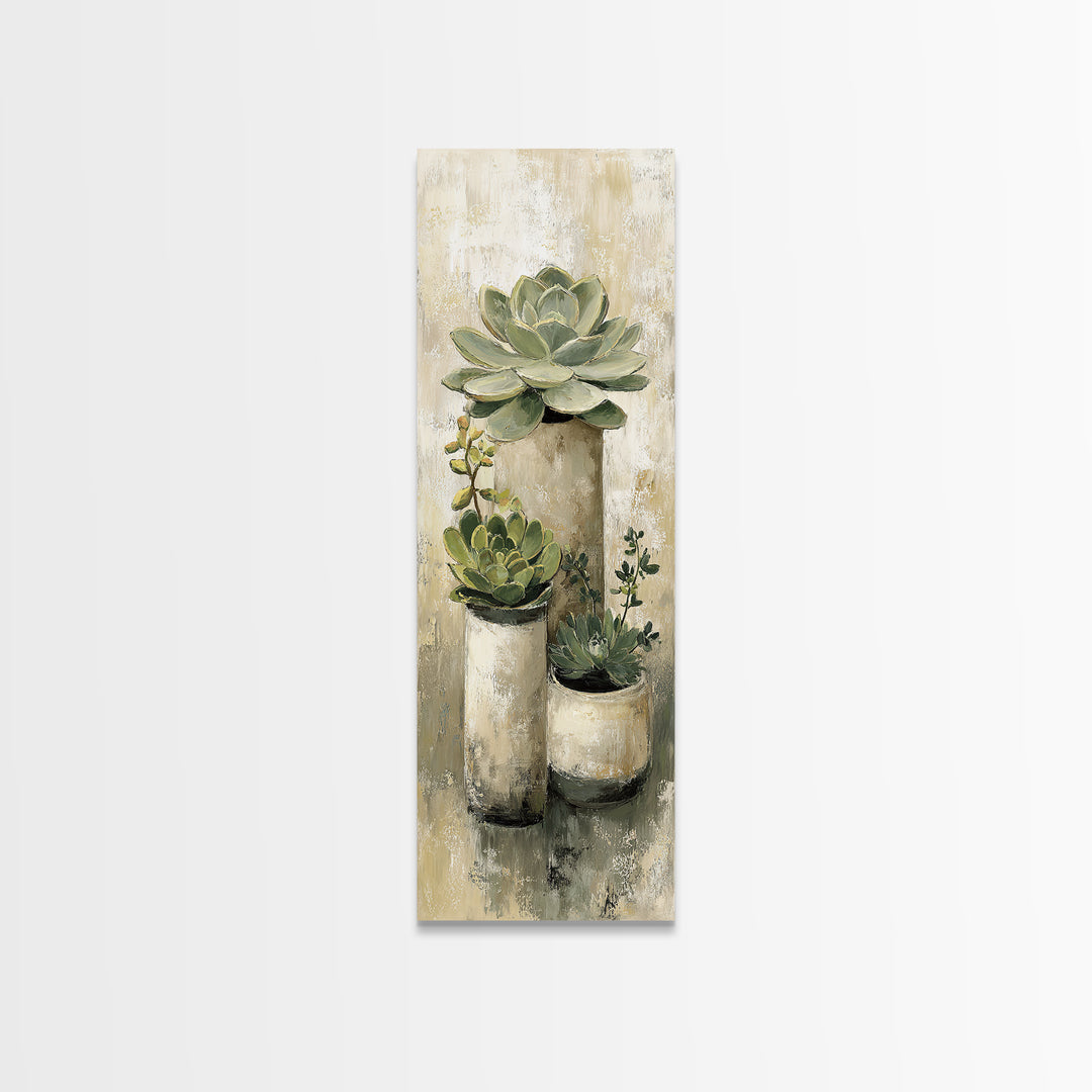 Succulent Collection in Ceramic Planters Canvas Print, Patio Art, Fine Art Print, Patio Decor, Abstract Art, Outdoor, PAT-1x3-57