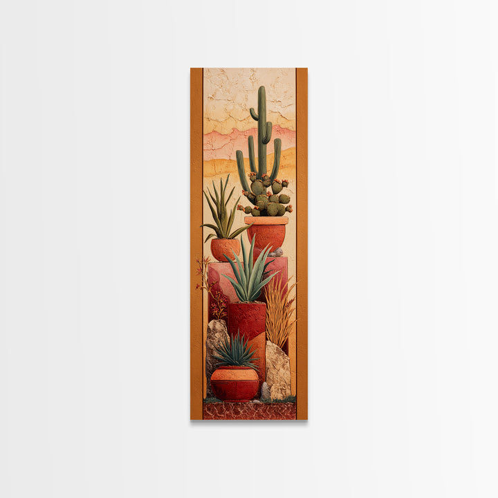 Cactus and Agave Framed Canvas Print, Patio Art, Western Decor, Patio Decor, Fine Art, Outdoor, Floral Art, Lake House Decor, PAT-1x3-64