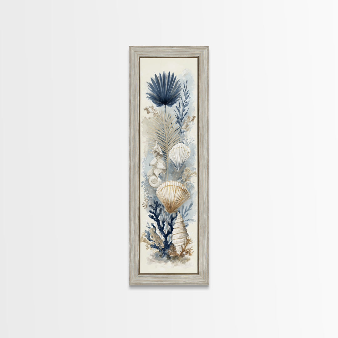 Beachy Shell and Palm Arrangement Canvas Print, Patio Art, Contemporary Art, Patio Decor, Fine Art, Outdoor, Metal Art, PAT-1x3-7