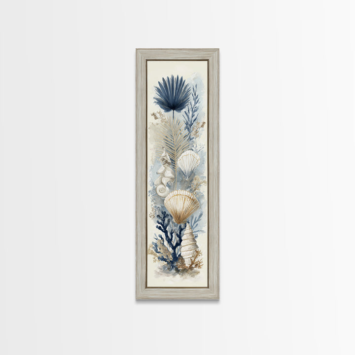Beachy Shell and Palm Arrangement Canvas Print, Patio Art, Contemporary Art, Patio Decor, Fine Art, Outdoor, Metal Art, PAT-1x3-7