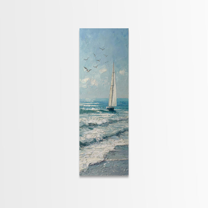 Sailboat on a Breezy Summer Horizon Framed Canvas Print, Patio Art, Porch Decor, Patio Decor, Oil Painting, Outdoor, PAT-1x3-75
