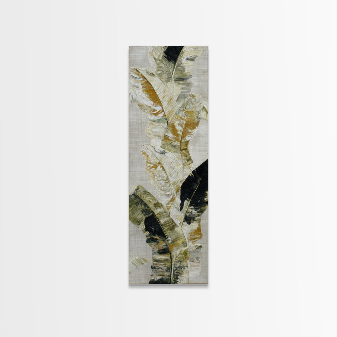 Banana Leaves with Rain Drop Details Framed Canvas Print, Patio Art, Outdoor Wall Decor, Patio Decor, Oil Painting, Outdoor, PAT-1x3-76