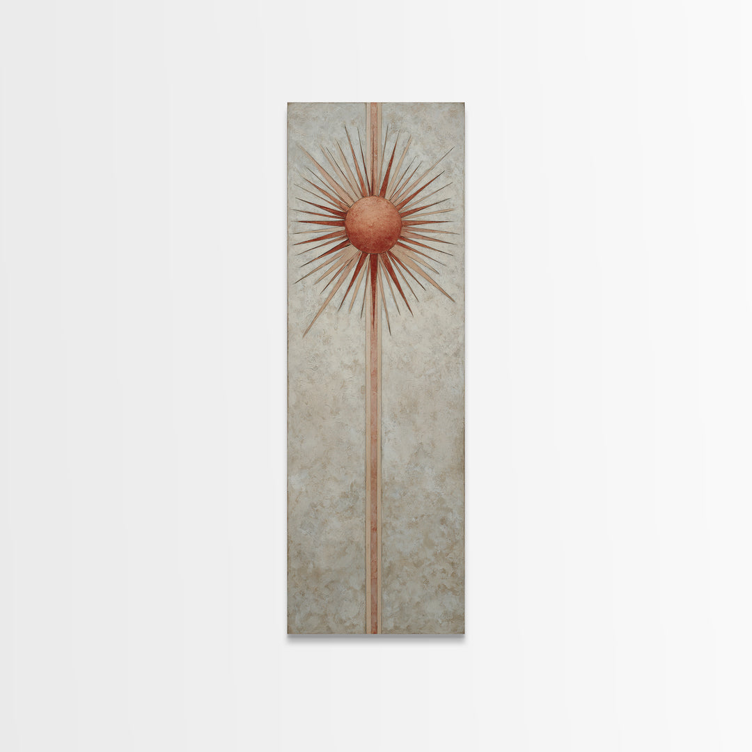 Sun Motif with Warm Terracotta Rays Canvas Print, Patio Art, Patio, Patio Decor, Fine Art, Outdoor, Minimalist Decor, PAT-1x3-78