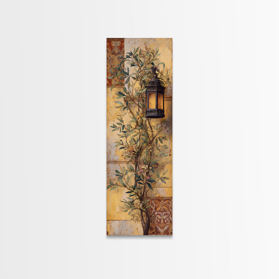 Olive Branch Wreath on Warm Plaster Canvas Print, Patio Art, Minimalist Decor, Patio Decor, Fine Art, Outdoor, Yard Art, PAT-1x3-93