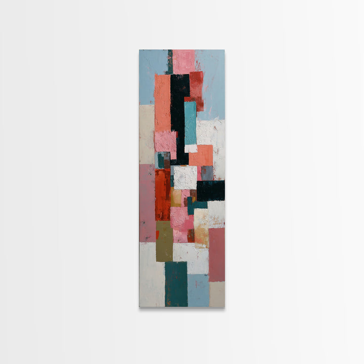 Bright Coral and Turquoise Abstract for Outdoors Framed Canvas Print, Patio Art, Coastal Wall Decor, Patio Decor, Outdoor, PAT-1x3-96