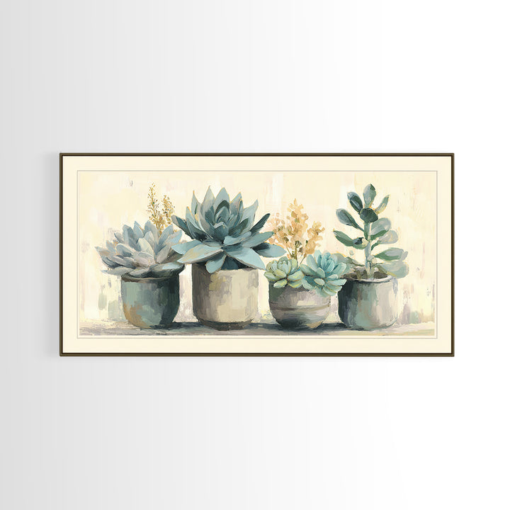 Succulent Collection in Ceramic Planters Canvas Print, Patio Art, Contemporary Art, Patio Decor, Fine Art, Outdoor, Metal Art, PAT-2x1-17