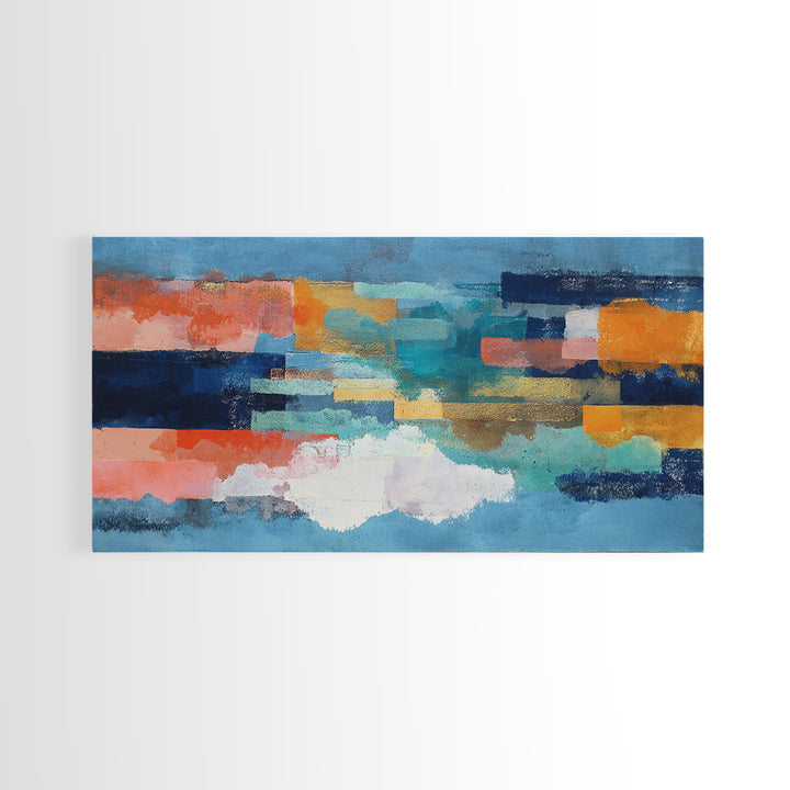 Bright Coral and Turquoise Abstract for Outdoors Canvas Print, Patio Art, Contemporary Art, Patio Decor, Abstract Art, Outdoor, PAT-2x1-32