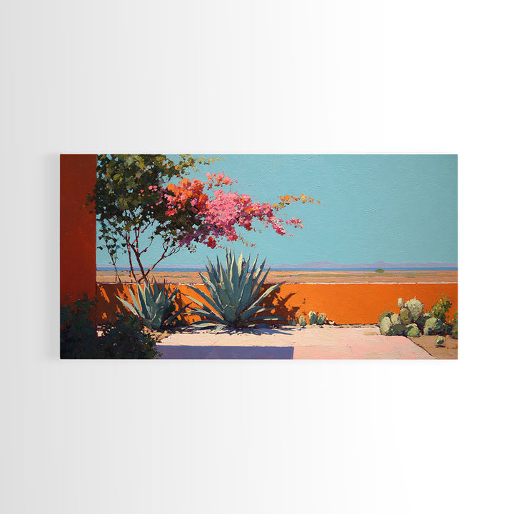 Desert Patio Agave and Bougainvillea Framed Canvas Print, Patio Art, Minimalist Decor, Patio Decor, Fine Art, Outdoor, PAT-2x1-37