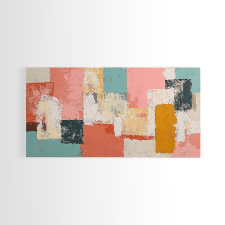 Bright Coral and Turquoise Abstract for Outdoors Framed Canvas Print, Patio Art, Metal Wall Art, Patio Decor, Abstract Art, PAT-2x1-56