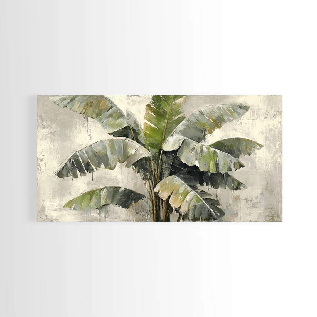 Banana Leaves with Rain Drop Details Framed Canvas Print, Patio Art, Wall Hanging, Patio Decor, Oil Painting, Outdoor, PAT-2x1-60