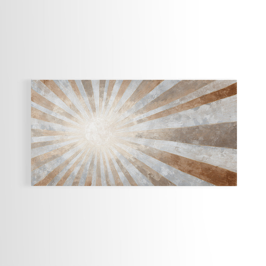 Sun Motif with Warm Terracotta Rays Canvas Print, Patio Art, Room Decor, Patio Decor, Oil Painting, Outdoor, Garden Art, PAT-2x1-62