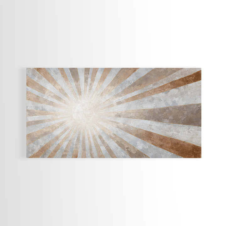 Sun Motif with Warm Terracotta Rays Canvas Print, Patio Art, Room Decor, Patio Decor, Oil Painting, Outdoor, Garden Art, PAT-2x1-62