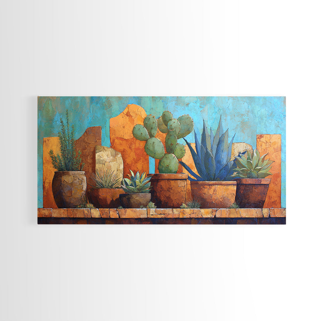 Cactus and Agave Framed Canvas Print, Patio Art, Outdoor Wall Art, Patio Decor, Fine Art, Outdoor, Porch Decor, Floral Art, PAT-2x1-72