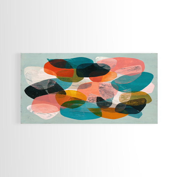 Bright Coral and Turquoise Abstract for Outdoors Framed Canvas Print, Patio Art, Luxury Decor, Patio Decor, Abstract Art, PAT-2x1-8