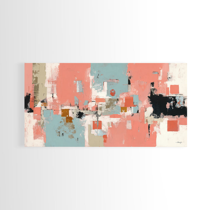 Bright Coral and Turquoise Abstract for Outdoors Framed Canvas Print, Patio Art, Bar Art, Patio Decor, Fine Art, Outdoor, PAT-2x1-80