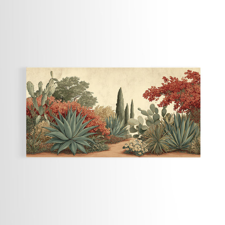 Desert Patio Agave and Bougainvillea Framed Canvas Print, Patio Art, Western Decor, Patio Decor, Fine Art, Outdoor, Floral Art, PAT-2x1-85