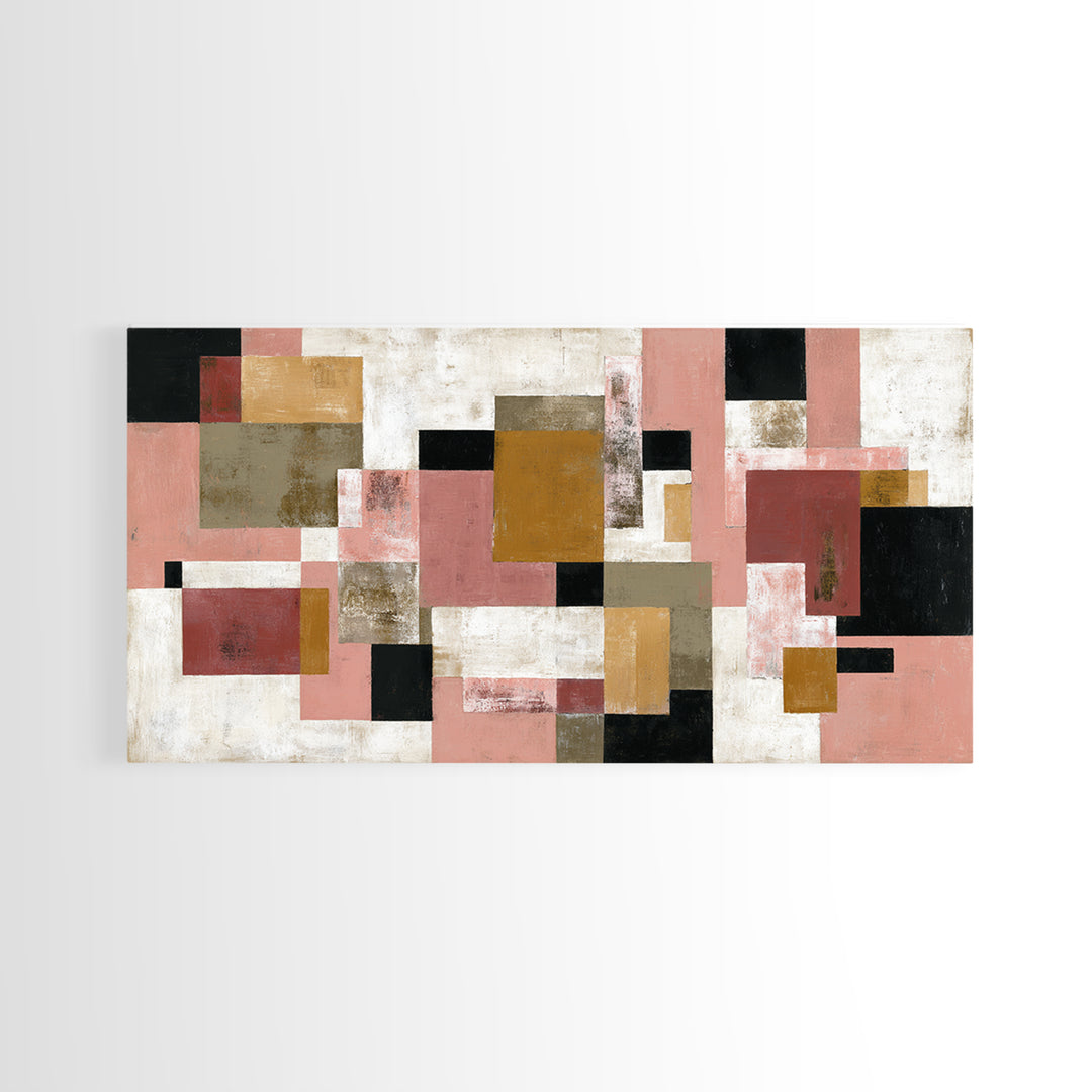 Warm Geometric Tile Pattern Framed Canvas Print, Patio Art, Floral Wall Art, Patio Decor, Abstract Art, Outdoor, PAT-2x1-92