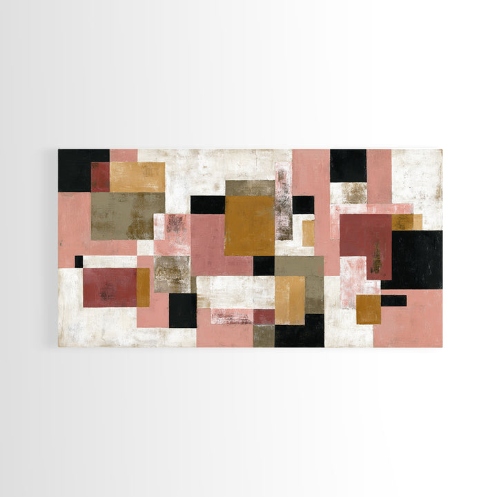 Warm Geometric Tile Pattern Framed Canvas Print, Patio Art, Floral Wall Art, Patio Decor, Abstract Art, Outdoor, PAT-2x1-92