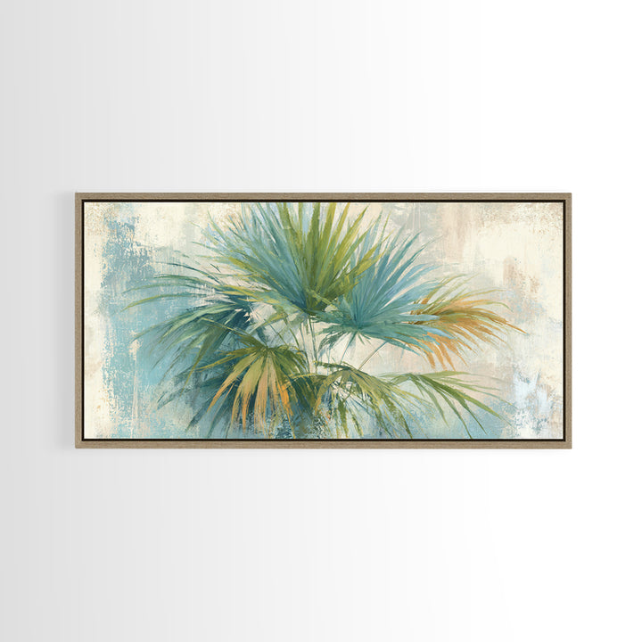 Tropical Palm Fronds Canvas Print, Patio Art, Metal Art, Patio Decor, Outdoor, Patio Cushions, Yard Decor, Mixed Media Art, PAT-2x1-93