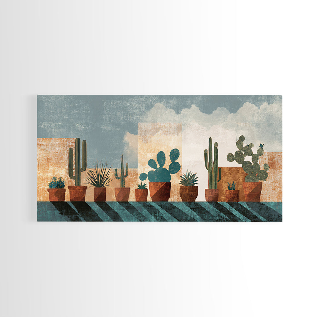 Cactus and Agave Framed Canvas Print, Patio Art, Beach House Decor, Patio Decor, Oil Painting, Outdoor, Modern Decor, PAT-2x1-96
