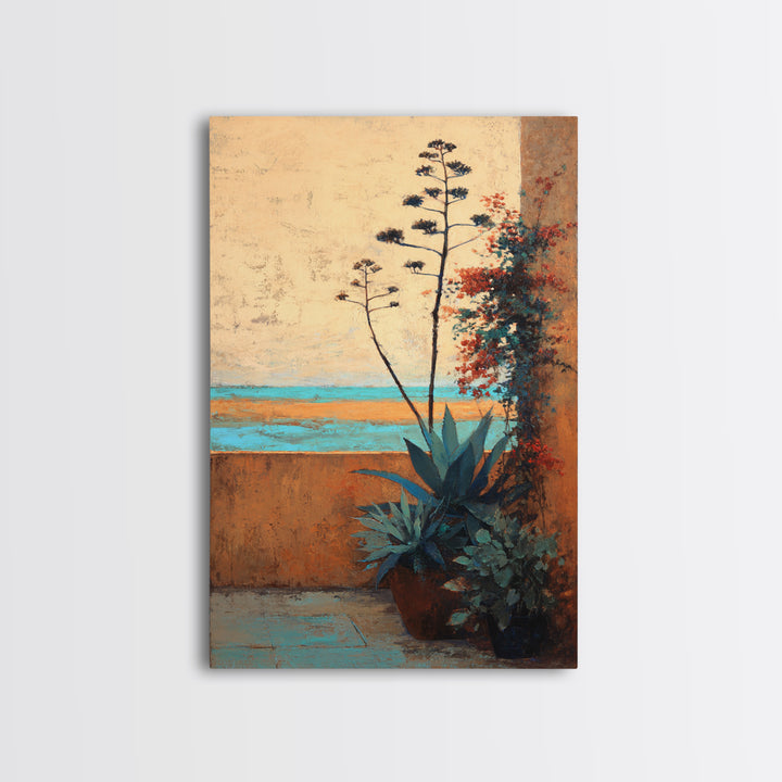 Desert Patio Agave and Bougainvillea Framed Canvas Print, Patio Art, Wall Art, Patio Decor, Oil Painting, Outdoor, PAT-2x3-25