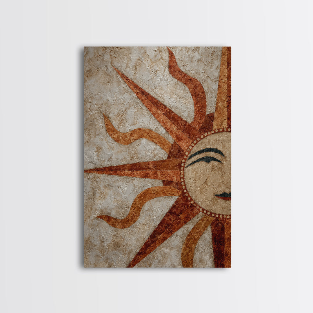 Sun Motif with Warm Terracotta Rays Framed Canvas Print, Patio Art, Boho Decor, Patio Decor, Abstract Art, Outdoor, PAT-2x3-26