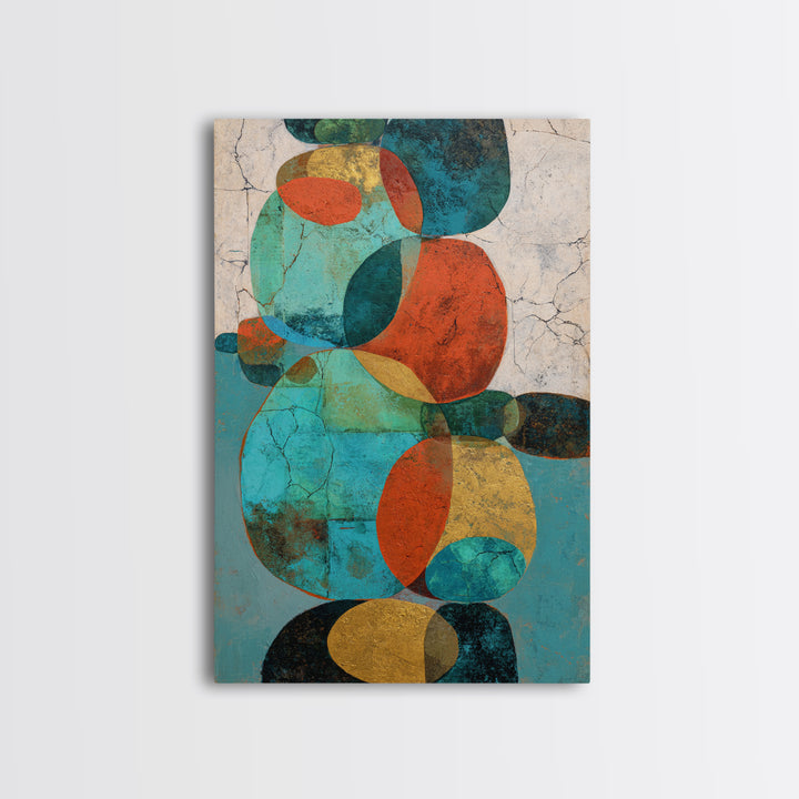 Bright Coral and Turquoise Abstract for Outdoors Framed Canvas Print, Patio Art, Outdoor Art, Patio Decor, Abstract Art, PAT-2x3-44