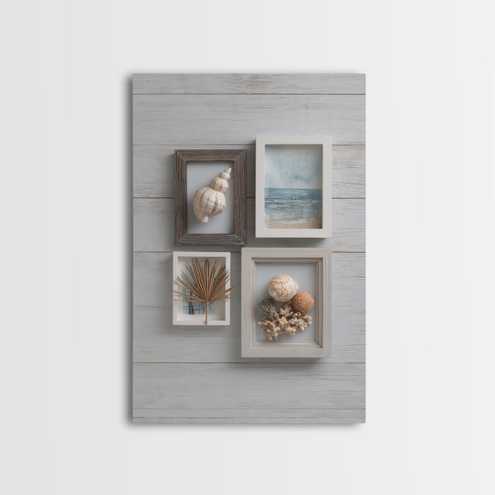 Beachy Shell and Palm Arrangement Framed Canvas Print, Patio Art, Room Decor, Patio Decor, Oil Painting, Outdoor, Garden Art, PAT-2x3-51