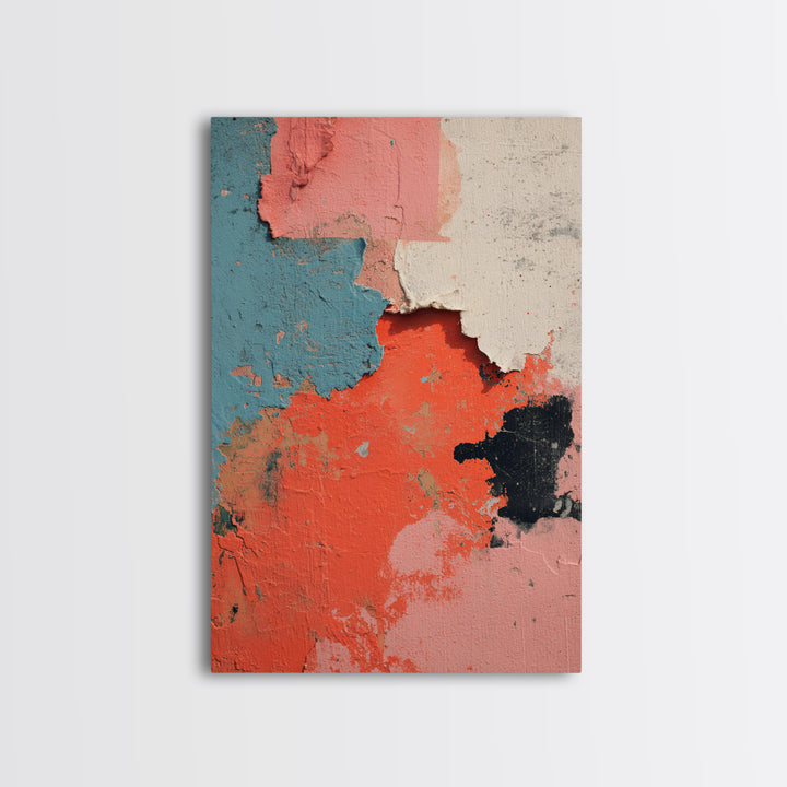 Bright Coral and Turquoise Abstract for Outdoors Framed Canvas Print, Patio Art, Garden Art, Patio Decor, Fine Art, Outdoor, PAT-2x3-68
