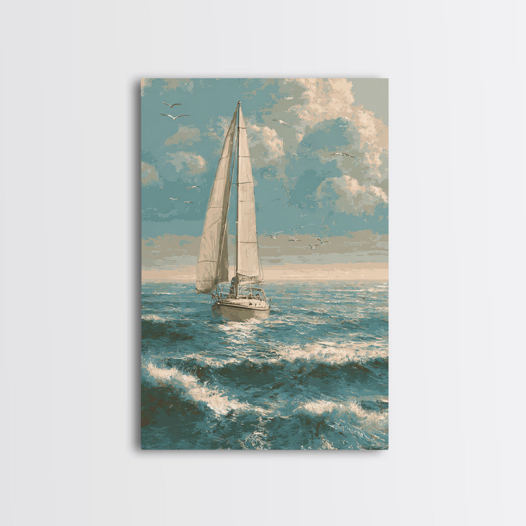 Sailboat on a Breezy Summer Horizon Canvas Print, Patio Art, Wall Hanging, Patio Decor, Oil Painting, Outdoor, Beach Art, PAT-2x3-71