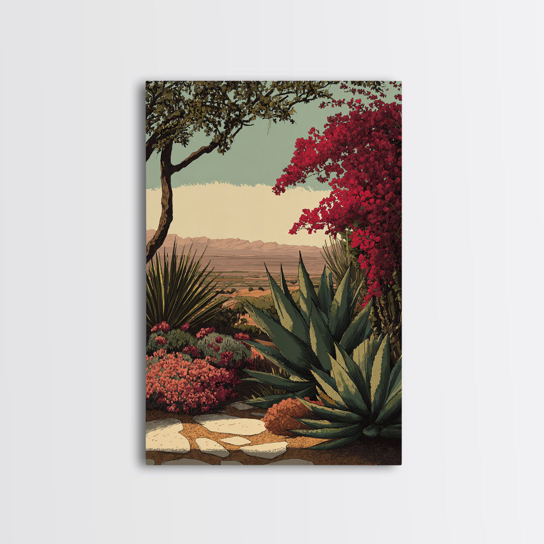 Desert Patio Agave and Bougainvillea Framed Canvas Print, Patio Art, Metal Art, Patio Decor, Fine Art, Outdoor, Patio Cushions, PAT-2x3-73