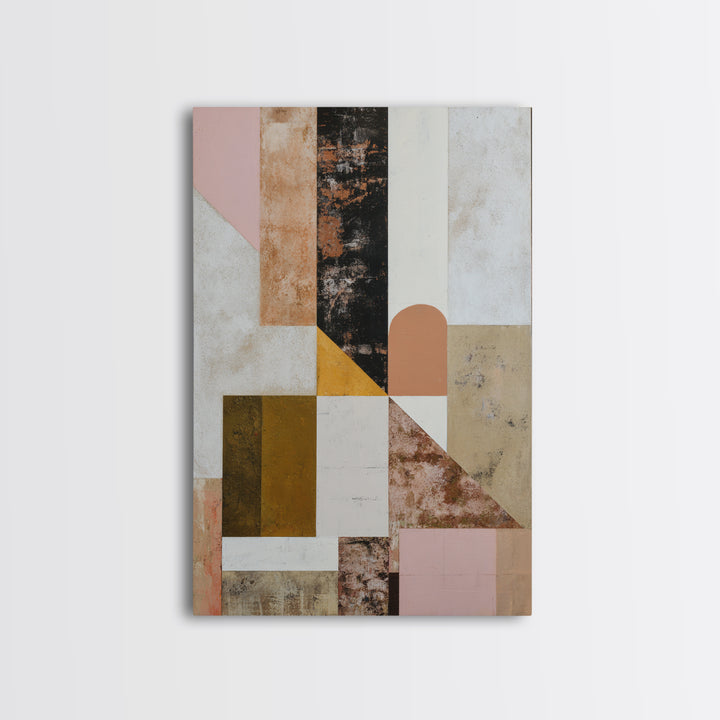 Warm Geometric Tile Pattern Framed Canvas Print, Patio Art, Beach House Decor, Patio Decor, Abstract Art, Outdoor, Modern Decor, PAT-2x3-8