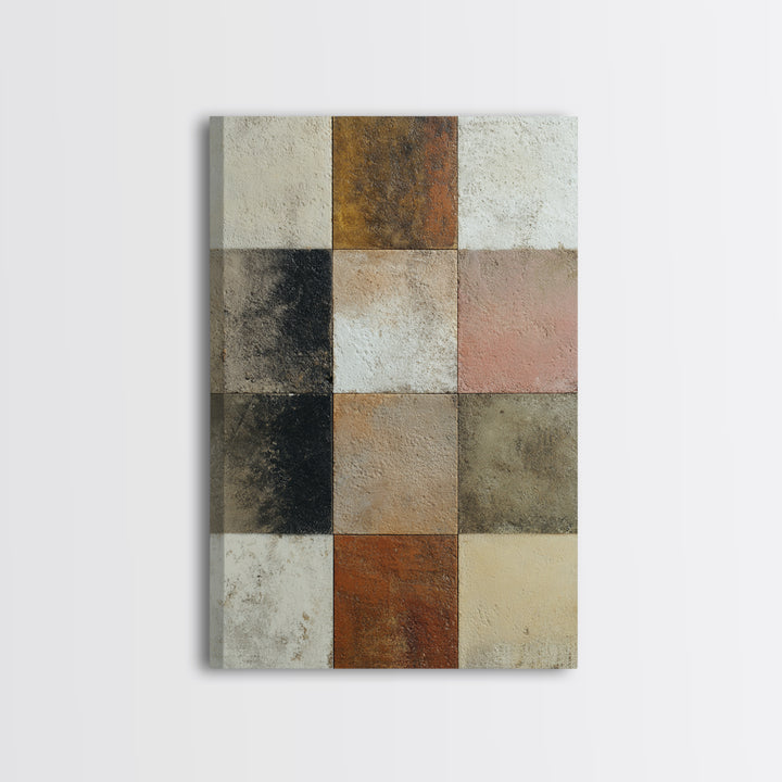 Warm Geometric Tile Pattern Framed Canvas Print, Patio Art, Contemporary Art, Patio Decor, Abstract Art, Outdoor, Metal Art, PAT-2x3-80