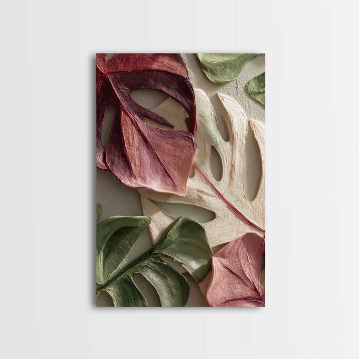 Bold Botanical Monstera Leaf Composition Canvas Print, Patio Art, Wall Hanging, Patio Decor, Fine Art, Outdoor, Beach Art, PAT-2x3-86