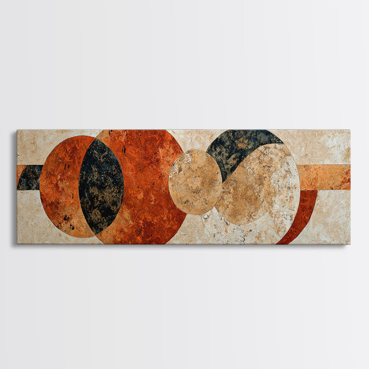 Sun Motif with Warm Terracotta Rays Framed Canvas Print, Patio Art, Home Decor, Patio Decor, Fine Art, Outdoor, Floral Wall Art, PAT-3x1-10