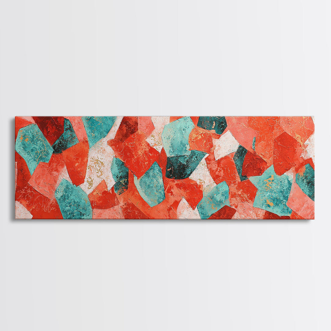 Bright Coral and Turquoise Abstract for Outdoors Canvas Print, Patio Art, Modern Decor, Patio Decor, Fine Art, Outdoor, PAT-3x1-100