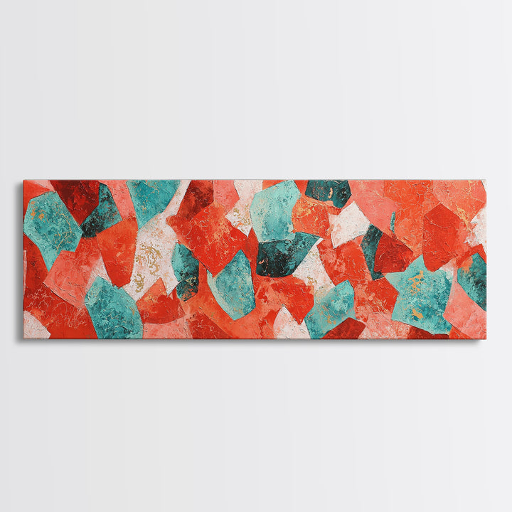 Bright Coral and Turquoise Abstract for Outdoors Canvas Print, Patio Art, Modern Decor, Patio Decor, Fine Art, Outdoor, PAT-3x1-100