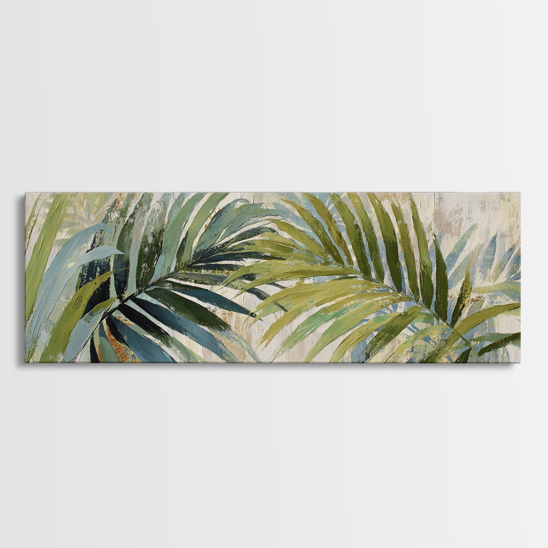 Tropical Palm Fronds Framed Canvas Print, Patio Art, Coastal Wall Decor, Patio Decor, Fine Art, Outdoor, Gallery Decor, PAT-3x1-17