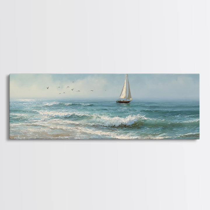 Sailboat on a Breezy Summer Horizon Canvas Print, Patio Art, Luxury Decor, Patio Decor, Fine Art, Outdoor, Wall Hanging, PAT-3x1-31