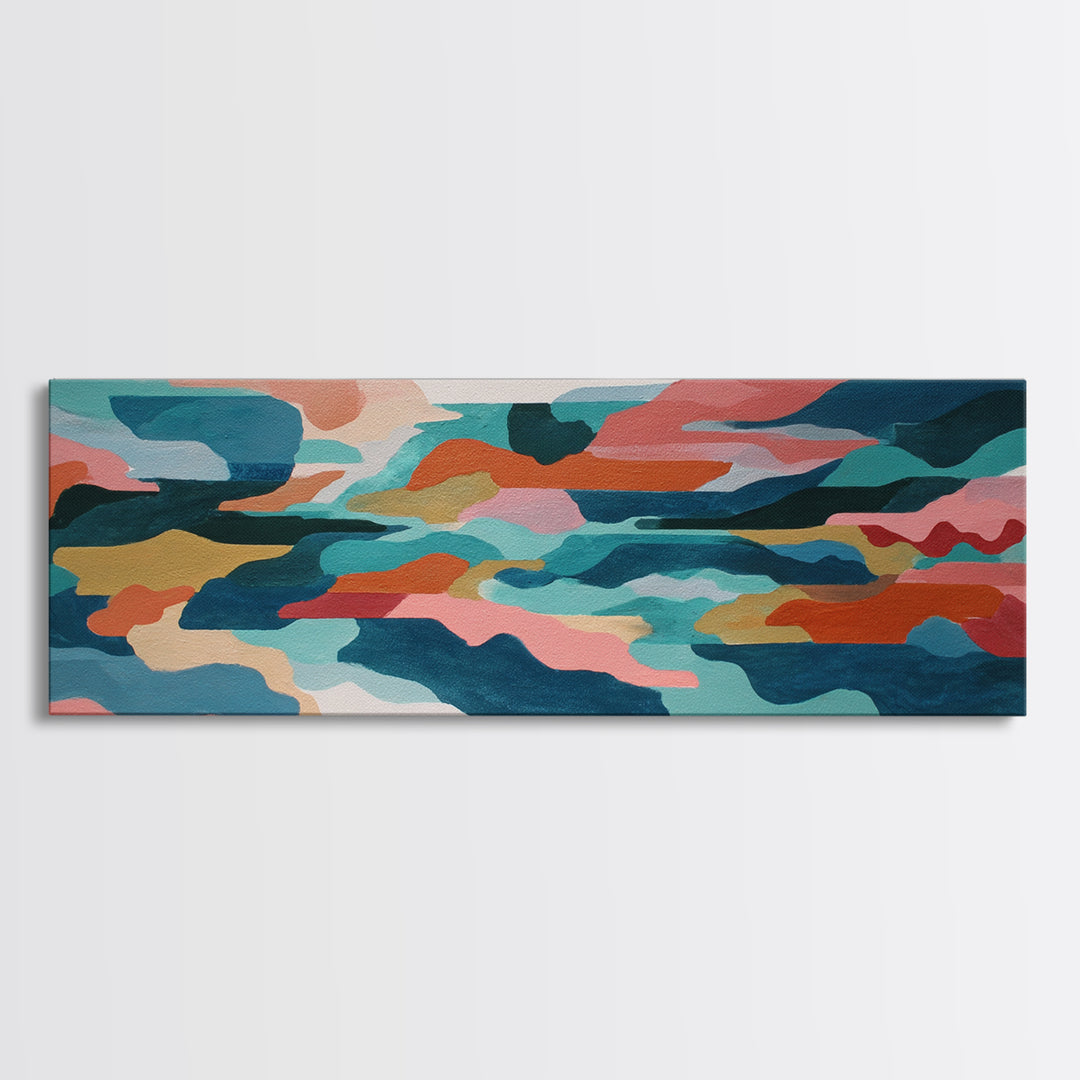 Bright Coral and Turquoise Abstract for Outdoors Canvas Print, Patio Art, Floral Art, Patio Decor, Abstract Art, Outdoor, PAT-3x1-4
