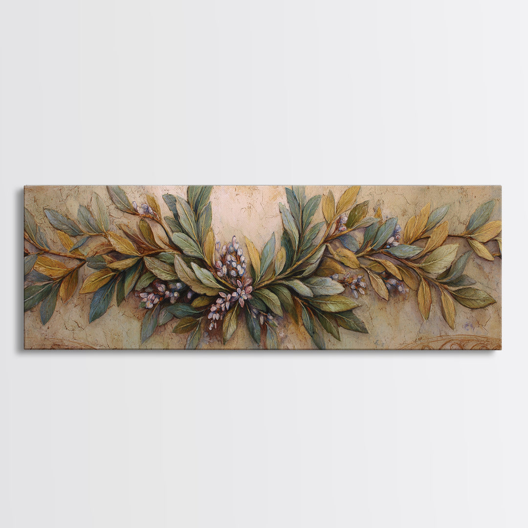 Olive Branch Wreath on Warm Plaster Canvas Print, Patio Art, Beach Art, Patio Decor, Fine Art, Outdoor, Neutral Decor, PAT-3x1-49