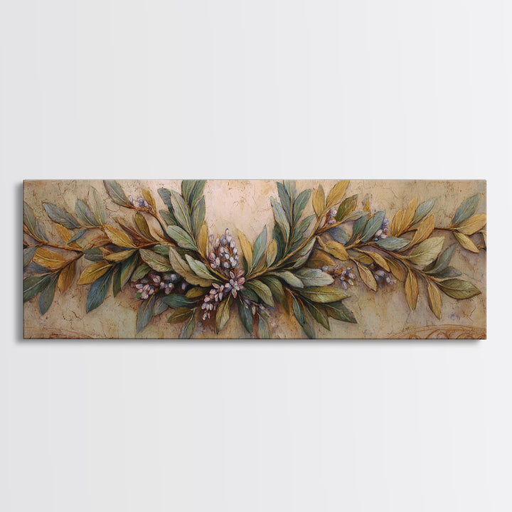 Olive Branch Wreath on Warm Plaster Canvas Print, Patio Art, Beach Art, Patio Decor, Fine Art, Outdoor, Neutral Decor, PAT-3x1-49