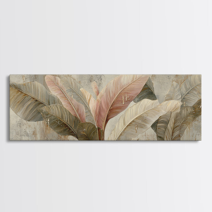 Banana Leaves with Rain Drop Details Framed Canvas Print, Patio Art, Textured Painting, Patio Decor, Fine Art, Outdoor, PAT-3x1-56