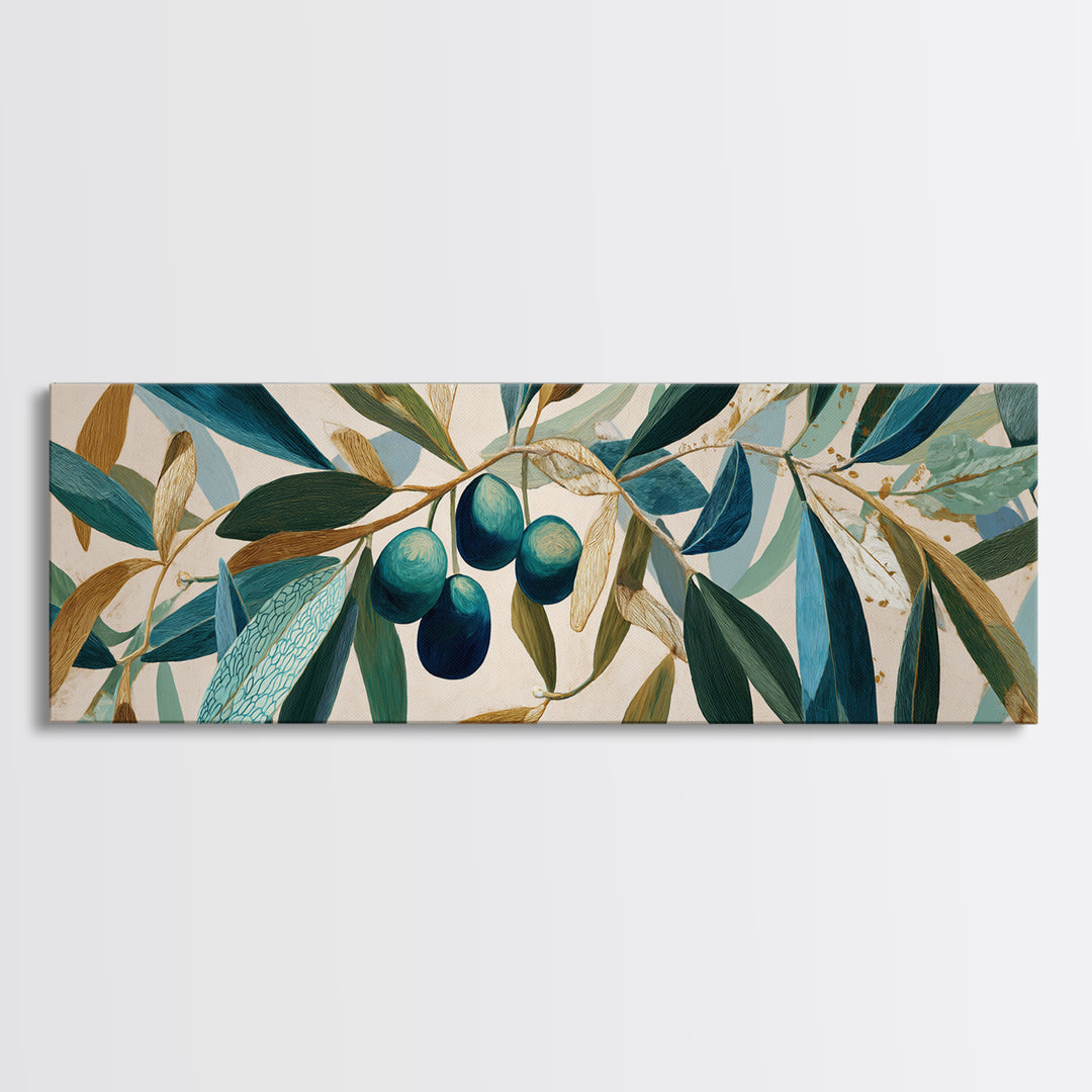 Olive Branch Wreath on Warm Plaster Framed Canvas Print, Patio Art, Yard Decor, Patio Decor, Oil Painting, Outdoor, PAT-3x1-73