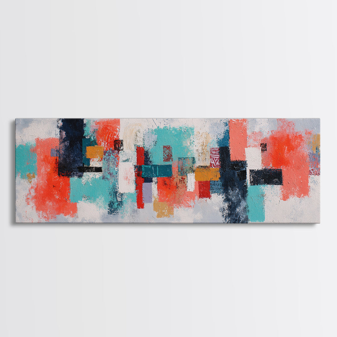 Bright Coral and Turquoise Abstract for Outdoors Canvas Print, Patio Art, Home Decor, Patio Decor, Fine Art, Outdoor, PAT-3x1-76